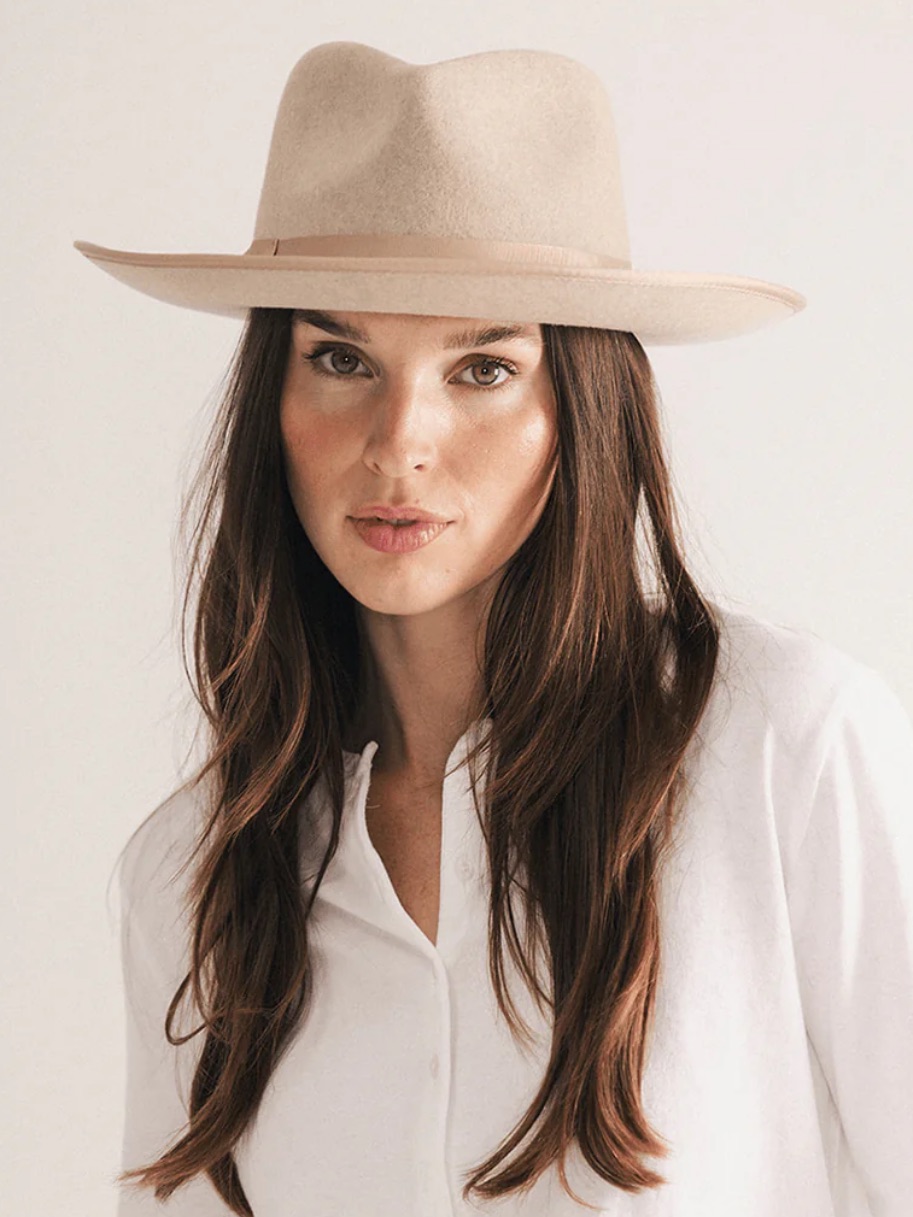 Gigi Pip Monroe Rancher Fedora Hat Oatmeal Cowboy Hat Xs/S 100% Wool